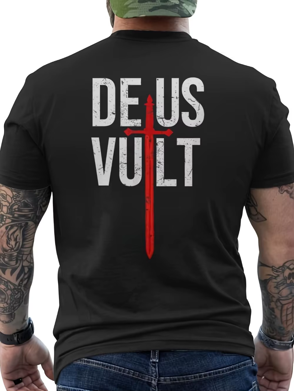 T-Shirt homme Deus Vult I God Wills It Crusades T-Shirt graphique latin chrétien rouge audacieux ave
