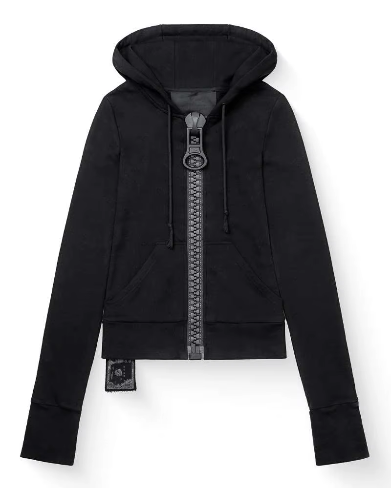 Sweat à capuche zippé vintage pour femme, coupe slim, style Harajuku, court, à manches longues, avec