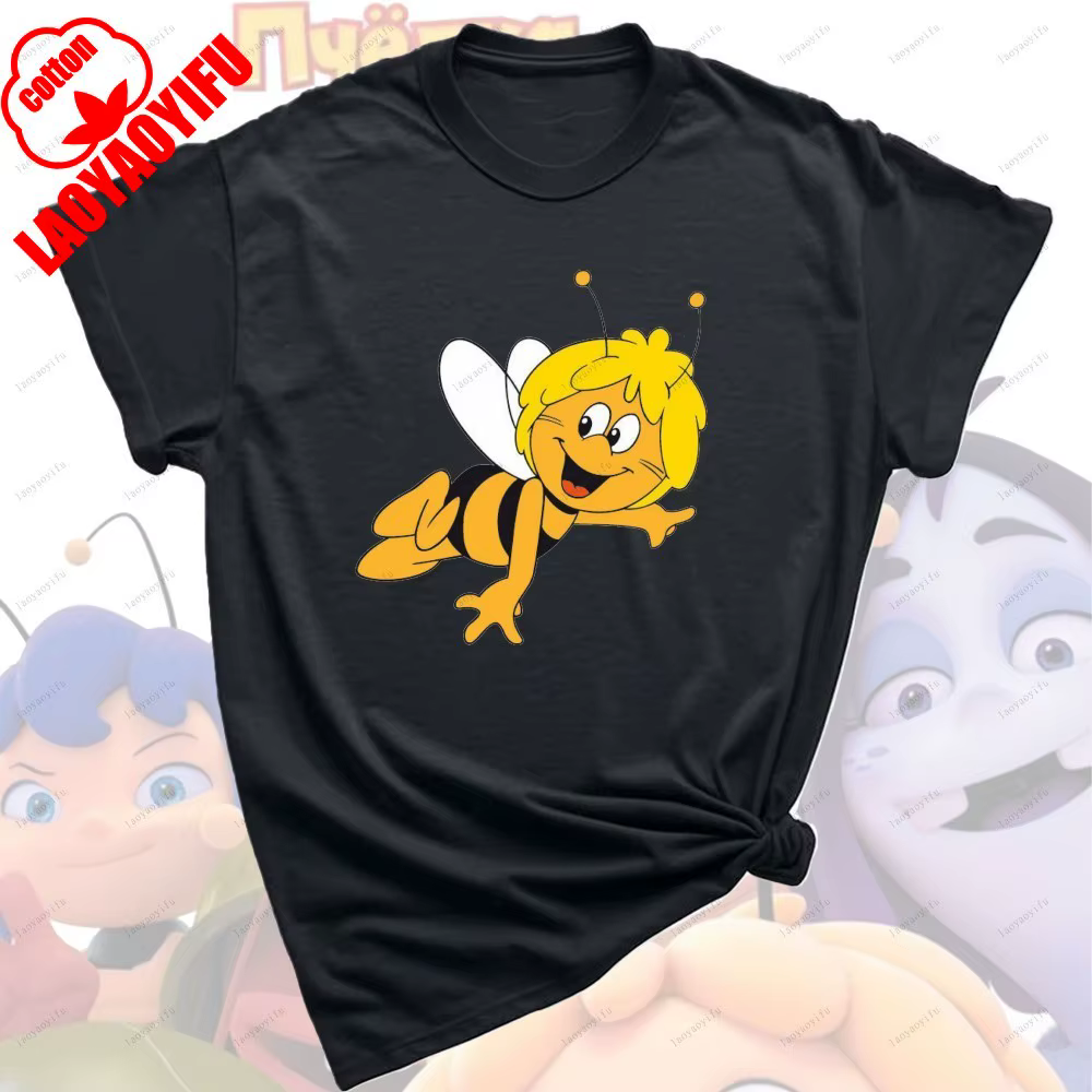 Maya l'abeille T-Shirt noir uni t-shirts hommes à manches courtes col rond Streetwear Maya l'abeille