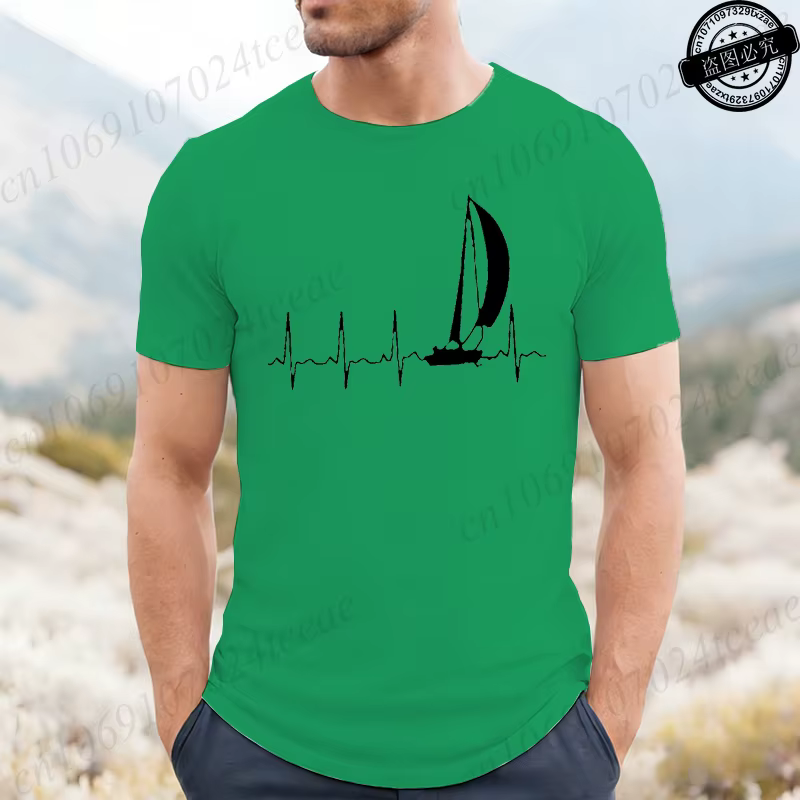 T-shirts graphiques Sailing Heartbeat pour hommes et femmes, vêtements à manches courtes, t-shirts à
