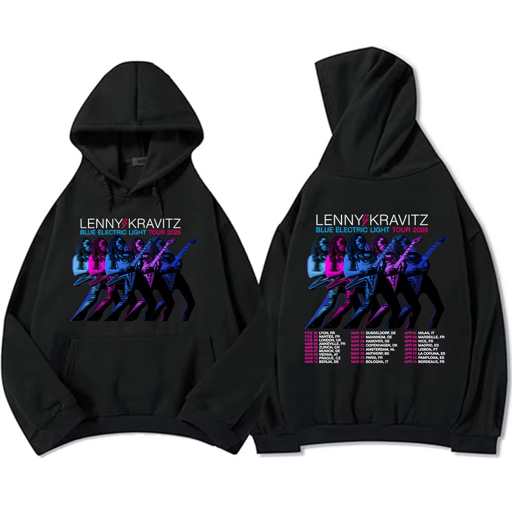 Lenny Kravitz bleu électrique lumière Tour 2025 sweats à capuche Rock rappeur graphique imprimé swea