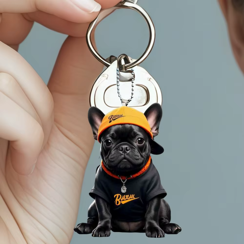 Porte-clés 2D Bulldog Français stylé en acrylique – Accessoire de sac à dos élégant – Cadeau idéal p