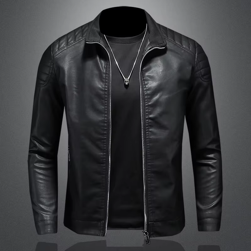 Veste de motard en cuir monochrome pour hommes, manteau de moto décontracté, coupe couvertes, fermet