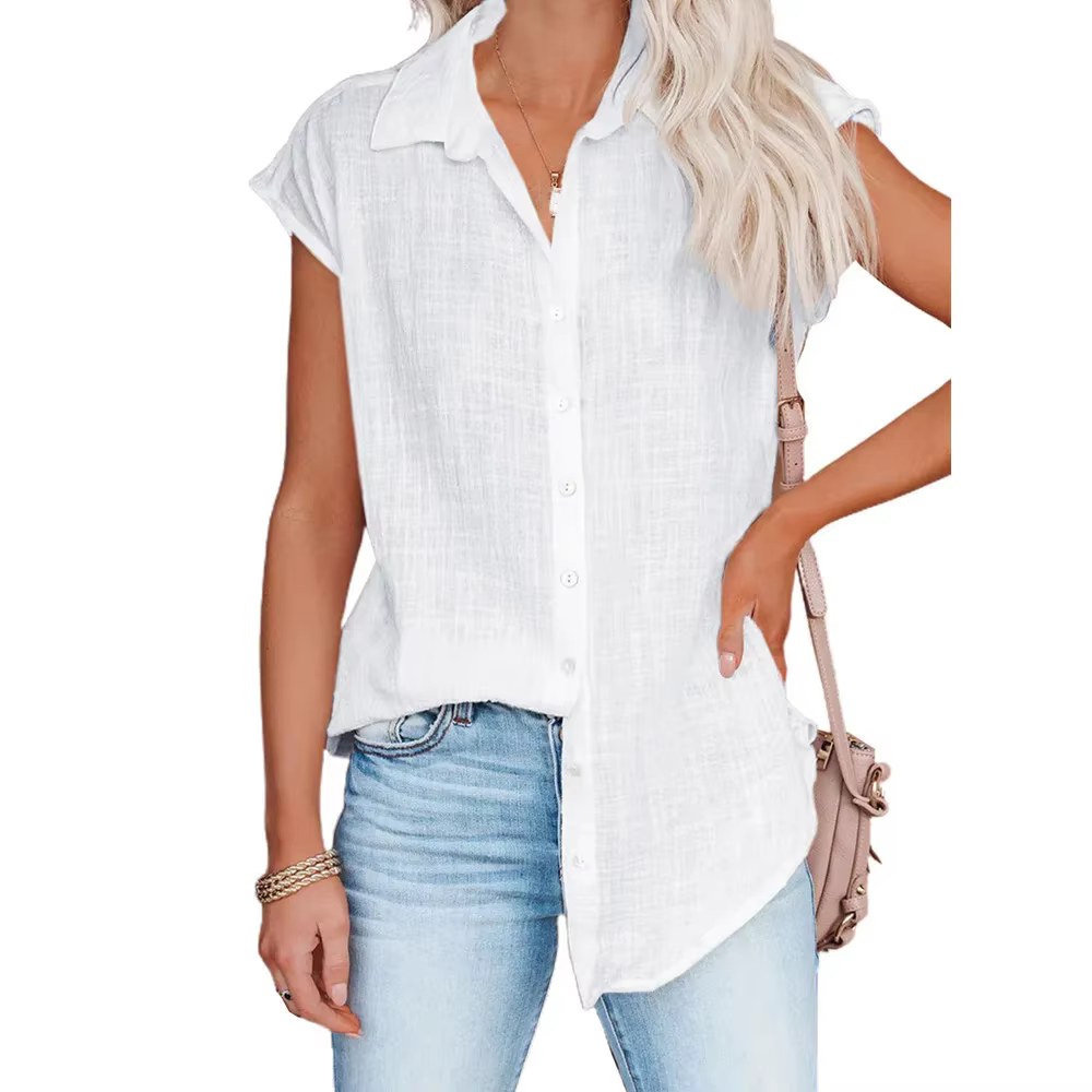 Coton lin chemise dames hauts t-shirt décontracté mince ample femme t-shirt été à manches courtes so