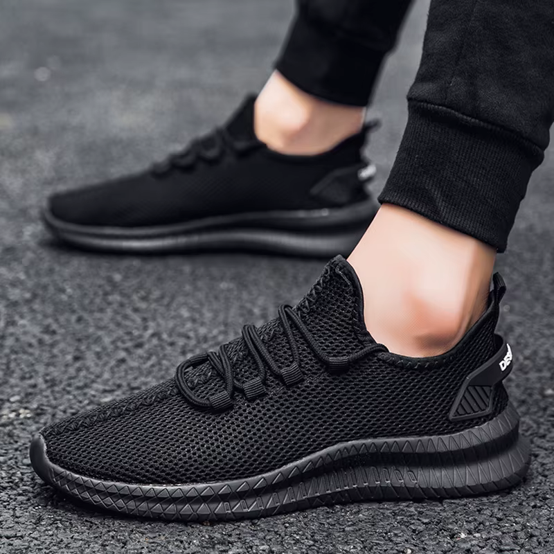 Baskets noires légères pour hommes, chaussures de Sport décontractées à lacets pour l'extérieur, cha