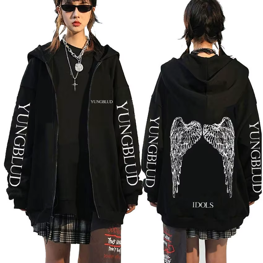 Yungblud IDOLS Wings Album Tour 2025 sweat à capuche avec fermeture éclair homme surdimensionné vest