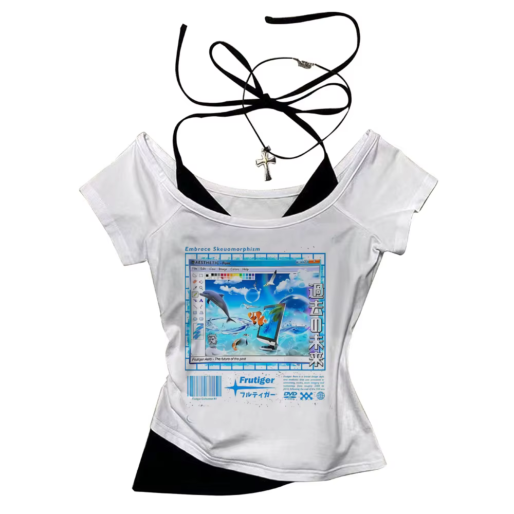 T-shirt Frutiger Aero pour femme, streetwear coréen, vêtements coréens, t-shirt pastel confortable, 