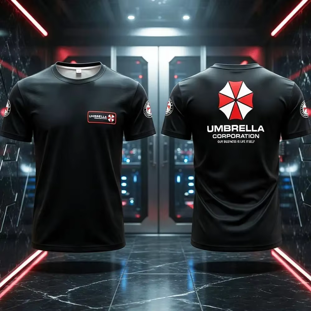 T-shirt imprimé avec logo emblématique Umbrella Corporation, haut d'été respirant à manches courtes,