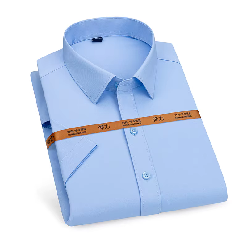 Chemise à manches courtes pour hommes, outillage décontracté d'affaires, couleur unie, haute qualité