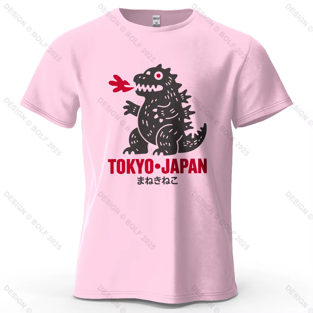 Tokyo dinosaure imprimé hommes T-Shirt 100% coton surdimensionné japonais Harajuku graphique t-shirt