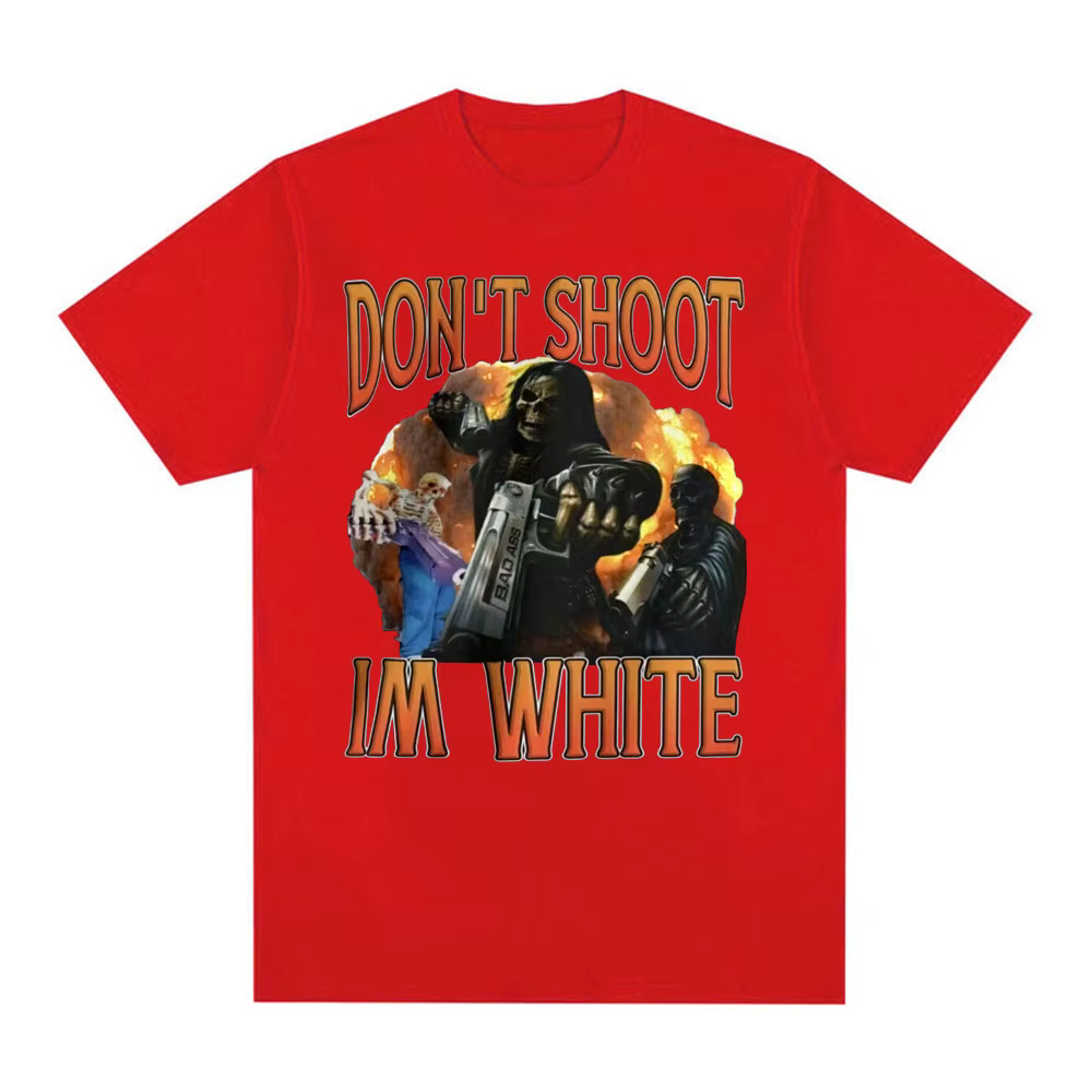 Drôle ne tirez pas, je suis blanc Meme graphique T-shirts pour hommes décontracté Humor à manches co