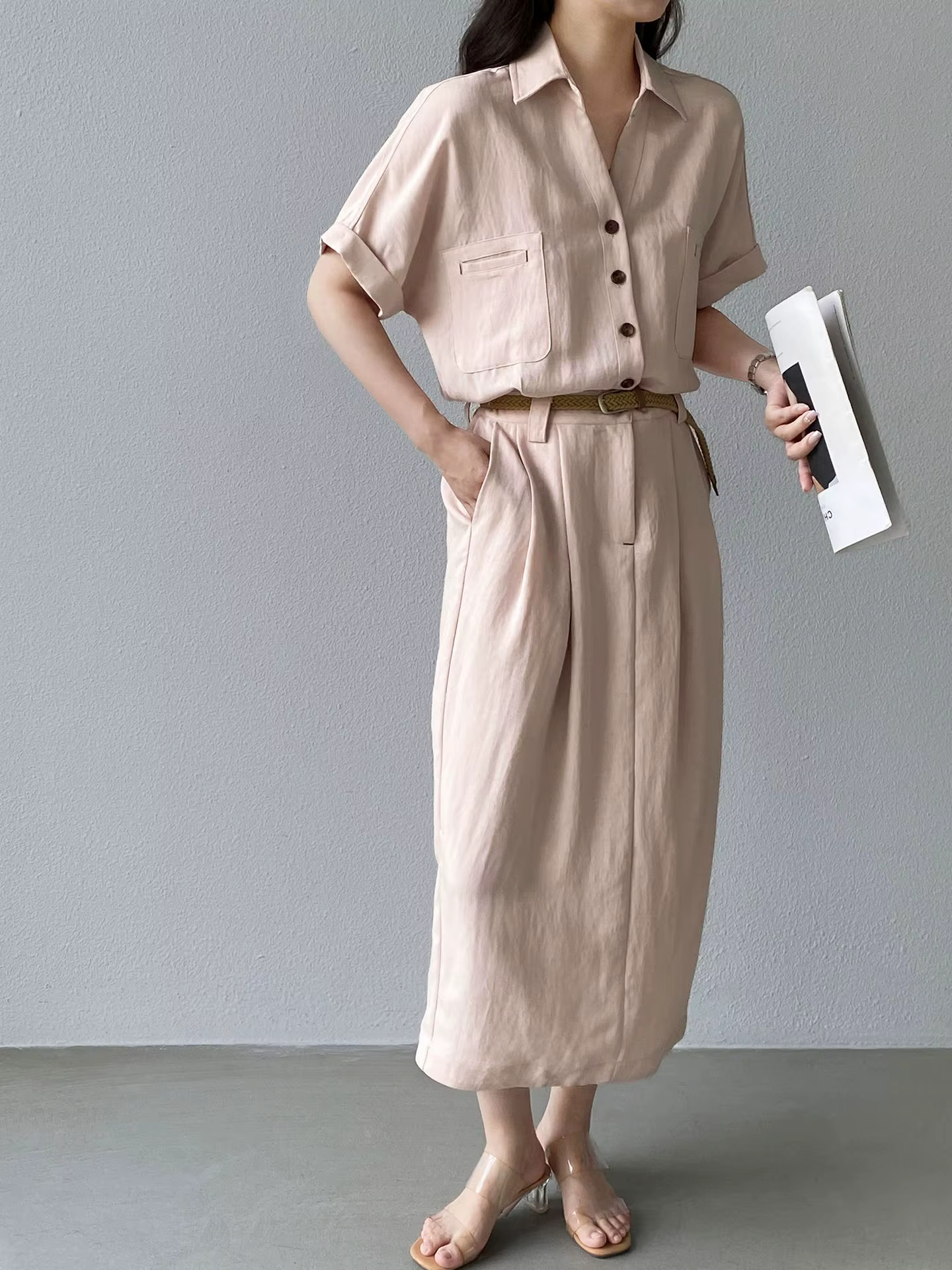 [LANMREM] Robe d'été décontractée haut de gamme pour femme, style Old Money, en lin, col chemise, ma