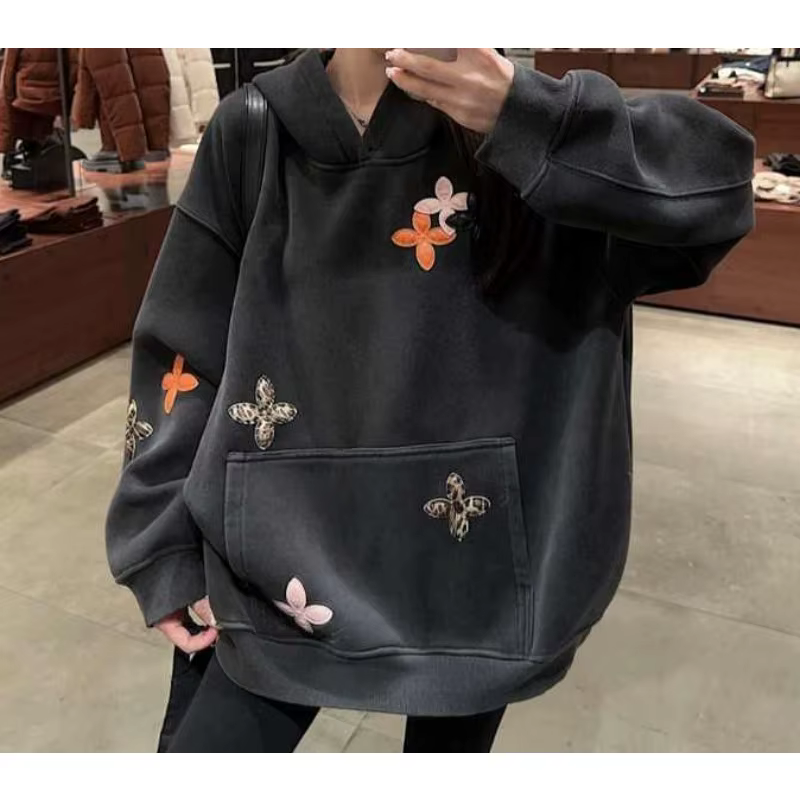Sweat-shirt à capuche en polaire chaude avec broderie personnalisée, automne/hiver 2025