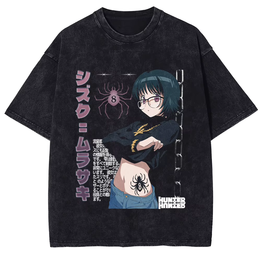 T-shirt graphique manga HUNTER×HUNTER, imprimé Chrollo Lucilfer, t-shirt oversize délavé, vêtements 