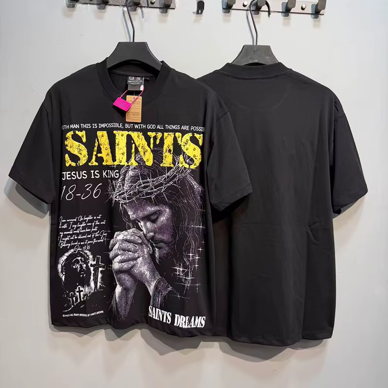 T-shirt Streetwear Homme Femme Vintage Rouge Noir avec Graphiques Thème Jésus Épineux, Imprimé Graff