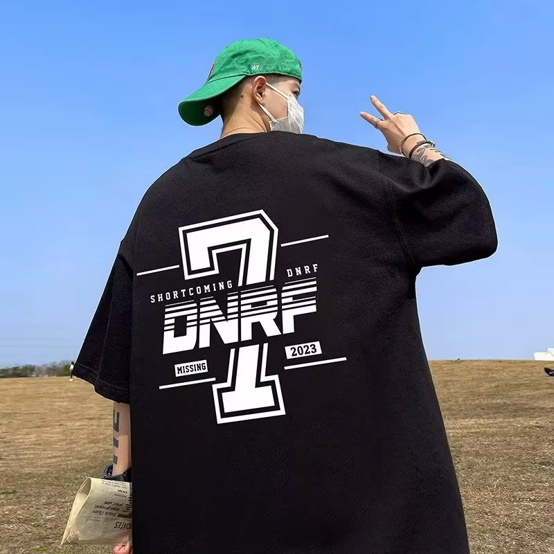 【M-8XL Tee】Men Oversized t-shirt Fashion Loose American Racing Style Numbers 7 Print Couple Clothes