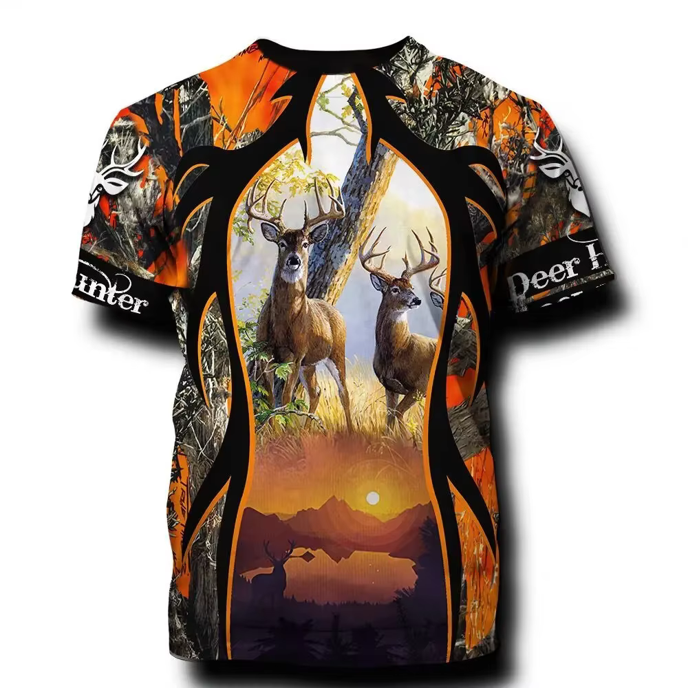 T-shirt pour homme imprimé en 3D Hunter, vêtements pour jeunes, sports de plein air, chasse au cerf,