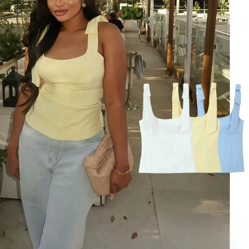 KONDALA Sexy Chic jaune arc hauts femmes fermeture éclair cravate mince court Cami hauts femmes mode
