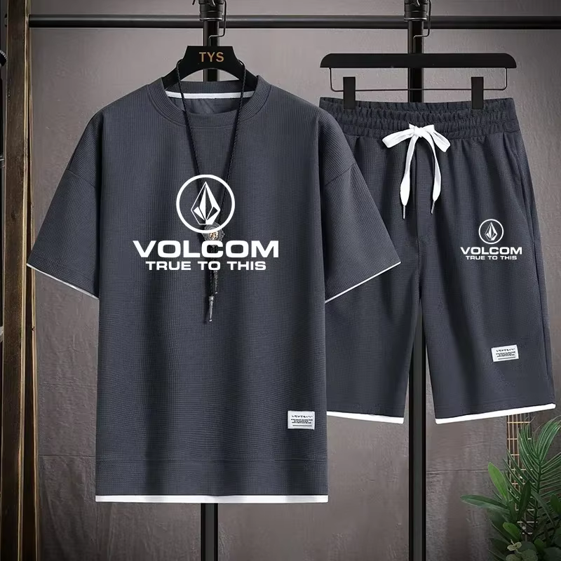VOLCOM Nouvel ensemble T-shirt et short de sport gaufré pour homme, imprimé, décontracté, mode, T-sh