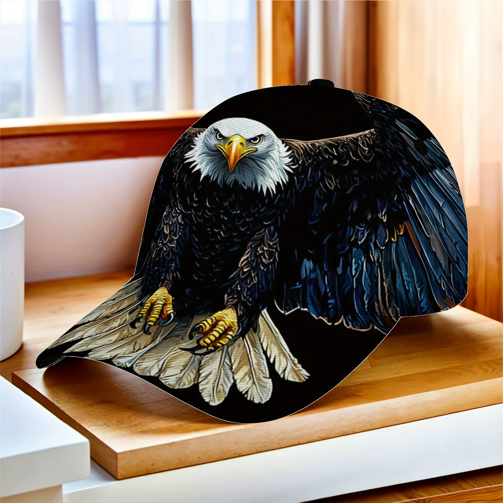 1 casquette de baseball Majestic Eagle |   Léger et portable, casquette ajustable, noire avec motif 