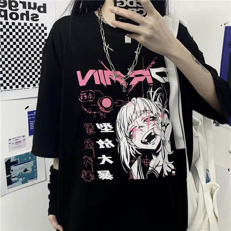 Harajuku gothique femme t-shirt imprimé à manches courtes noir culture hauts T-shirts mode décontrac