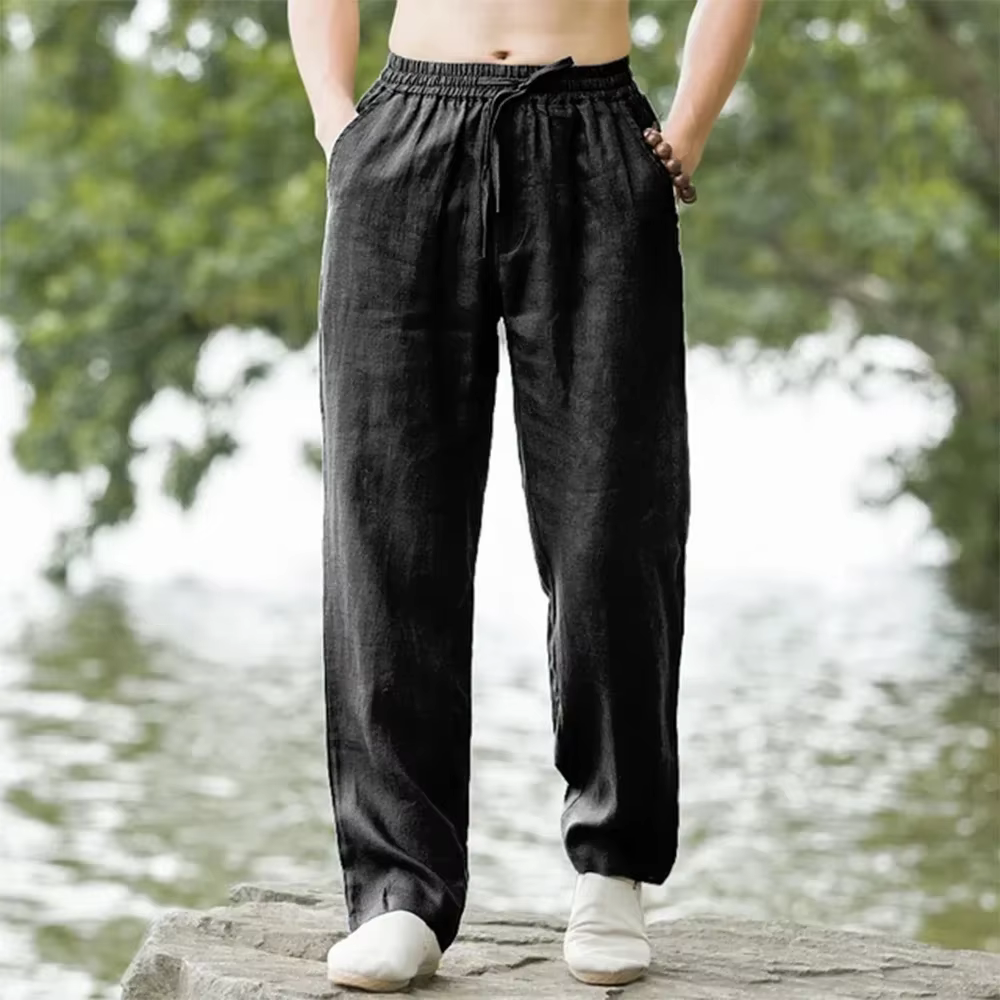 Nouveau pantalon de plage bleu pour homme 2026 – Joggers streetwear en coton et lin, pantalon décont