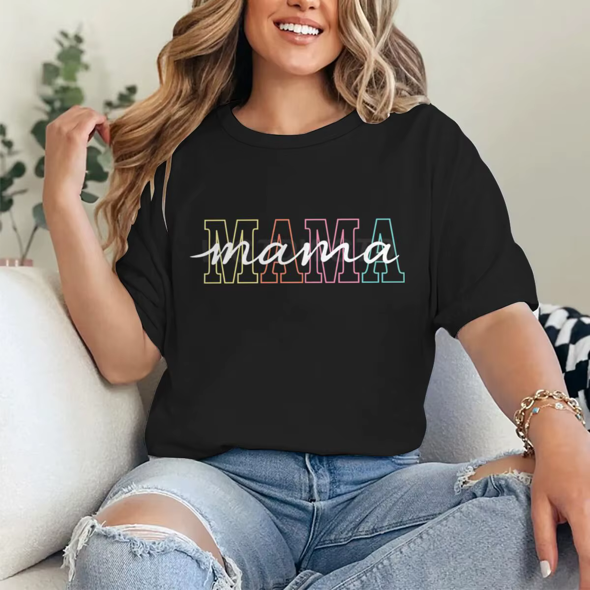 T-shirts pour femmes en promotion pour la fête des mères, imprimé graphique rétro « MAMA », t-shirts