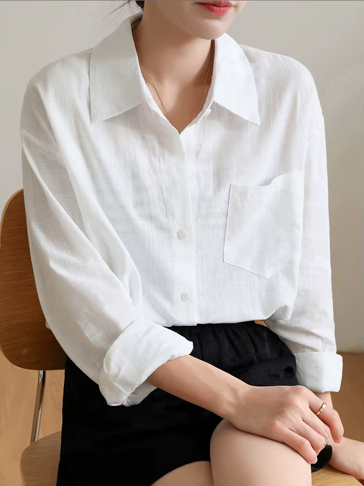 Chemises Blanches Fines à Manches sulfpour Femme, lèvent, Col Rabattu, de Bureau, Mode Coréenne, Nou