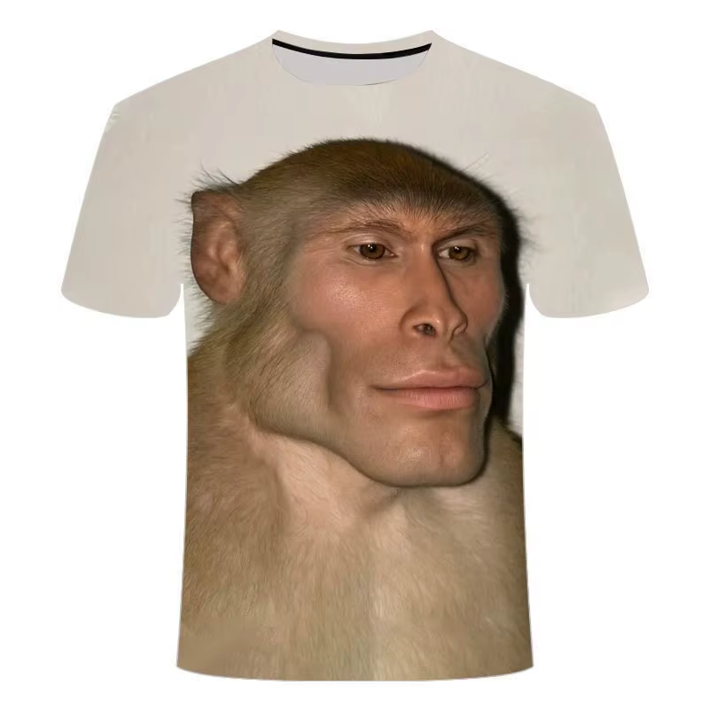 T-shirt drôle avec motif singe imprimé en 3D pour adolescents, décontracté, col rond, manches courte