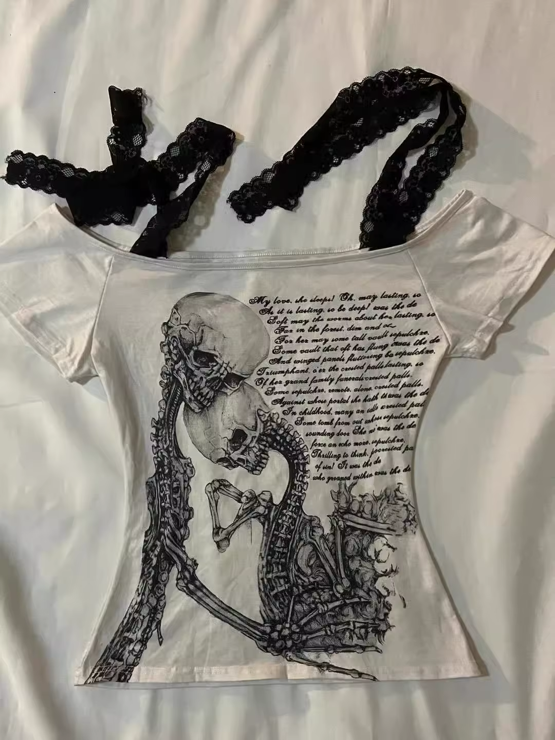 Femmes vêtements arcane rétro point crâne imprimé T-shirt à manches courtes femme sous-culture Y2k m