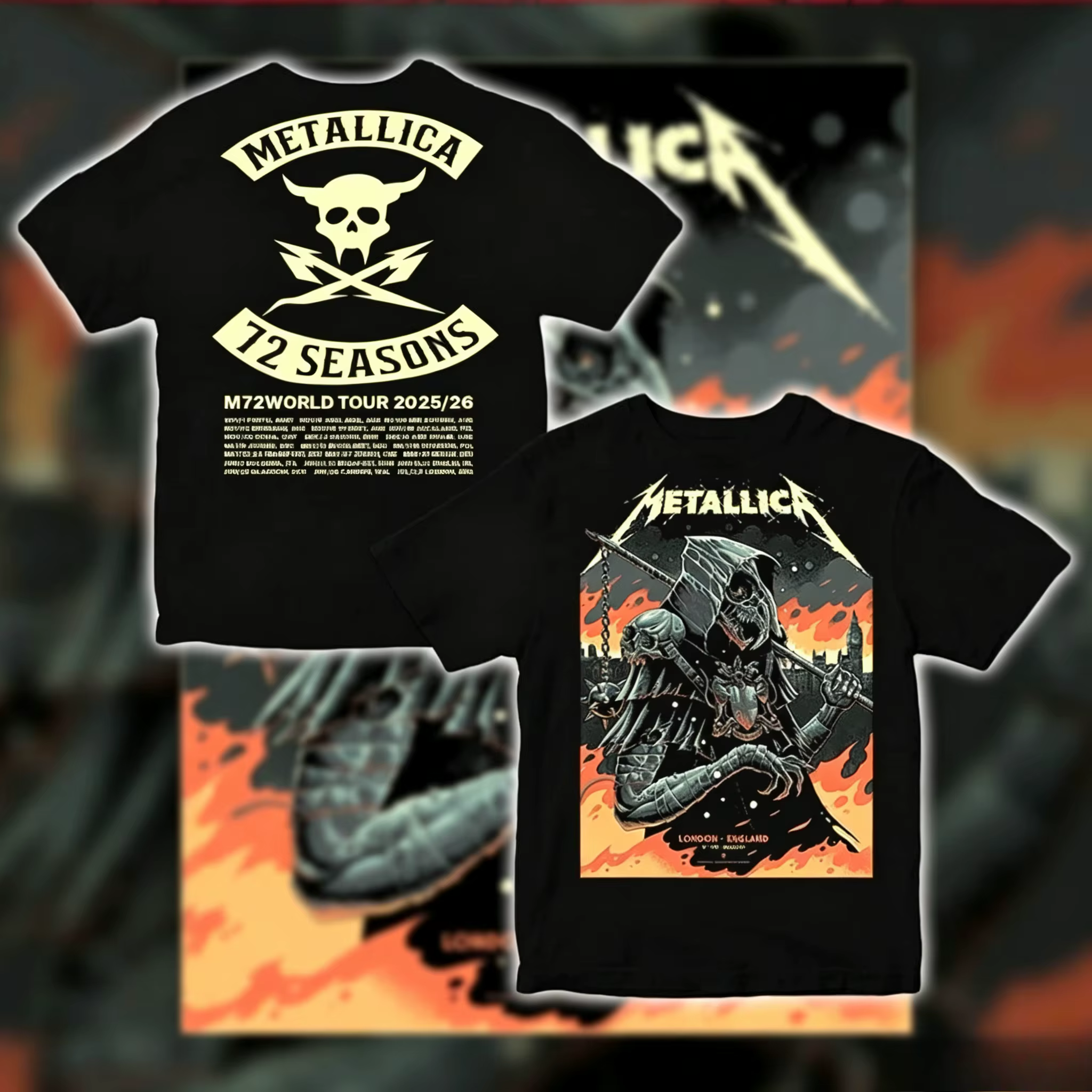 T-shirt de la tournée Metallica à Londres M72 World Tour 2026, t-shirt graphique Plague Doctor Reape