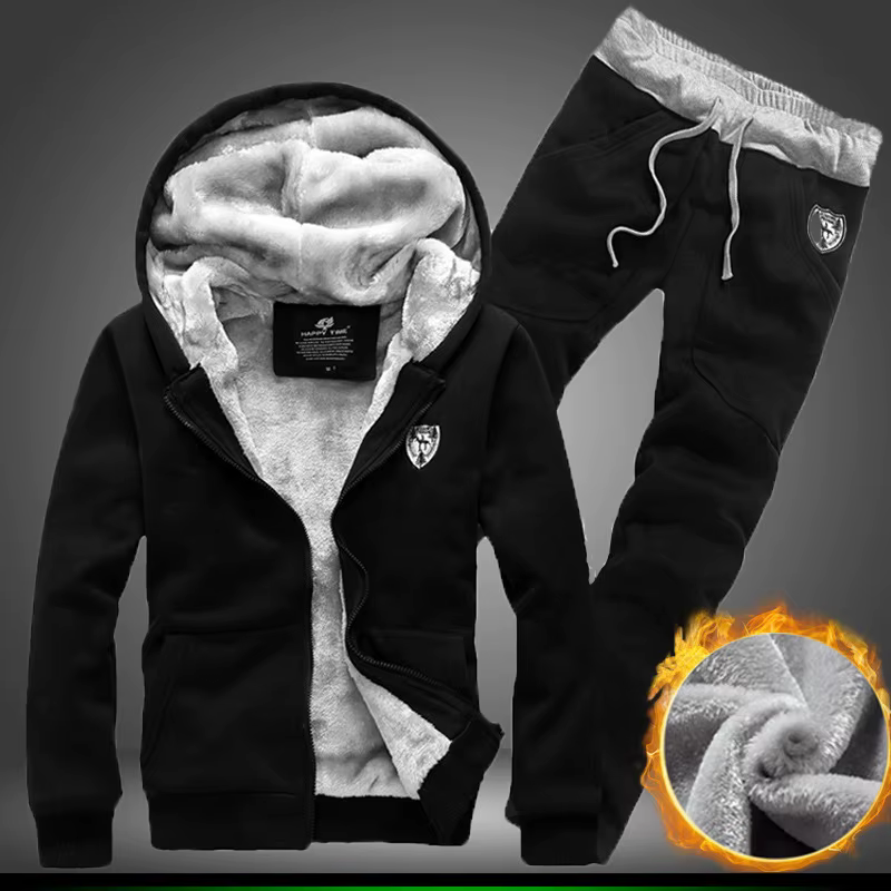 Ensemble automne/hiver tricoté pour hommes, sweat à capuche avec velours épais pour la chaleur, swea