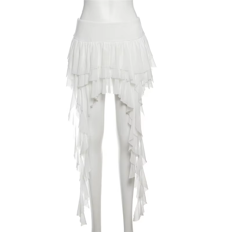 SylCue – Mini jupes froncées élégantes pour femmes, Style doux, taille élastique, volants, pompon, m