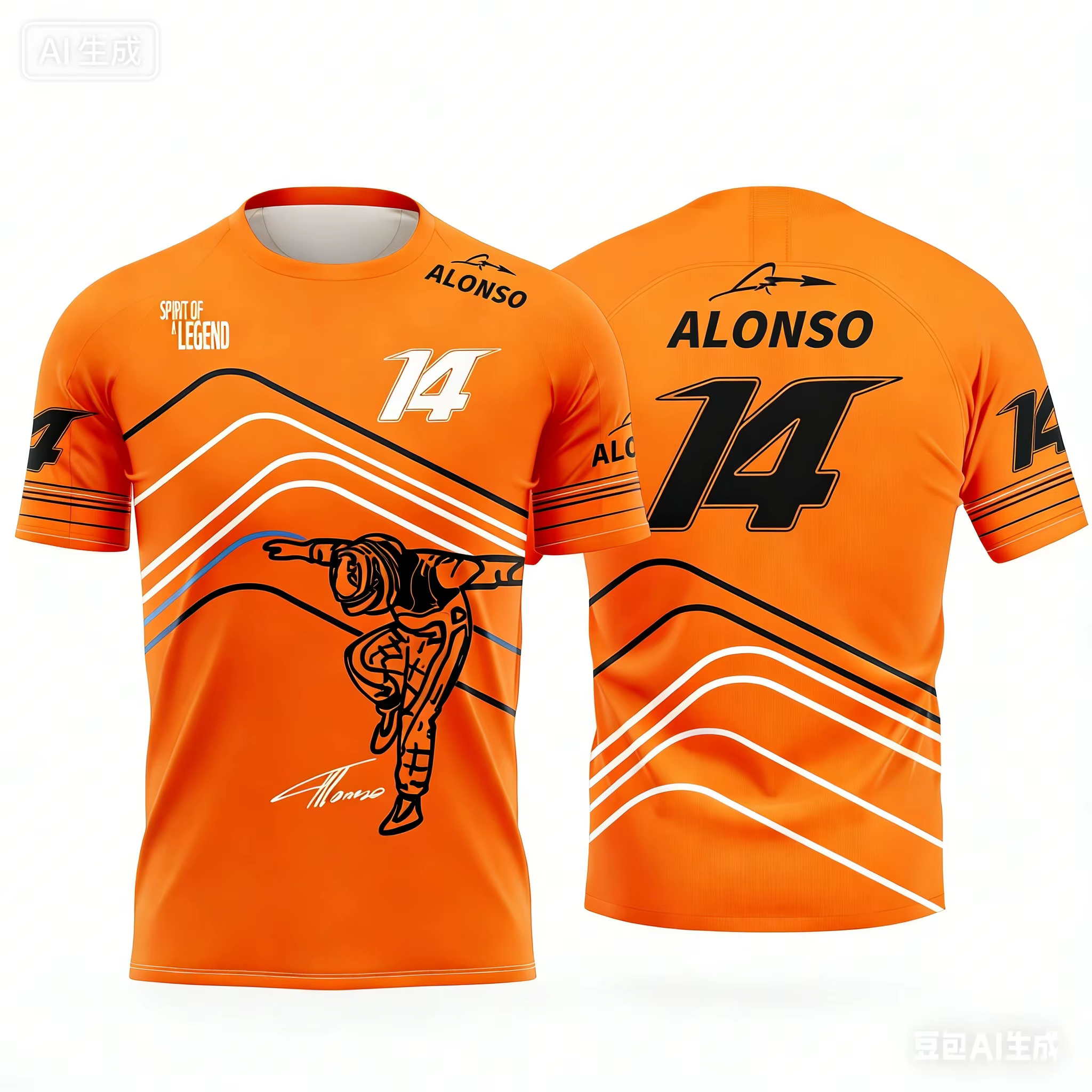 T-shirt à manches courtes sur le thème de la course Alonso n°14, décontracté, imprimé tendance, resp
