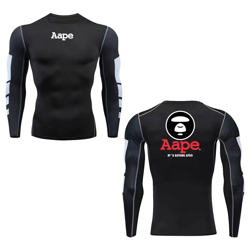 T-shirt de compression à manches longues pour homme Aape Print, haut de sport respirant à séchage ra