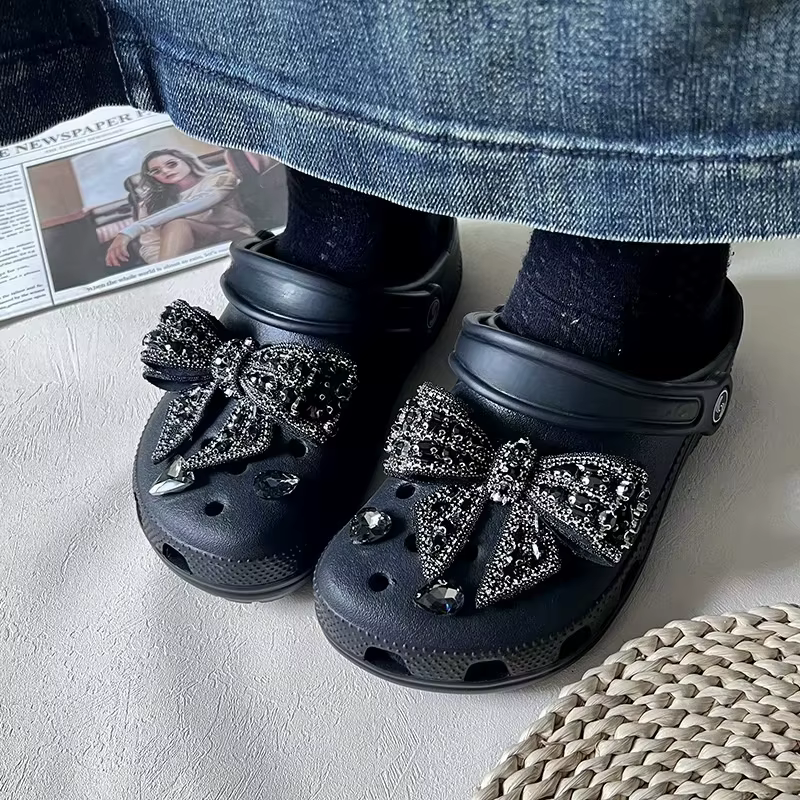 Breloques de chaussures à nœud élégant, Faux diamant, accessoires de mode à faire soi-même adaptés a