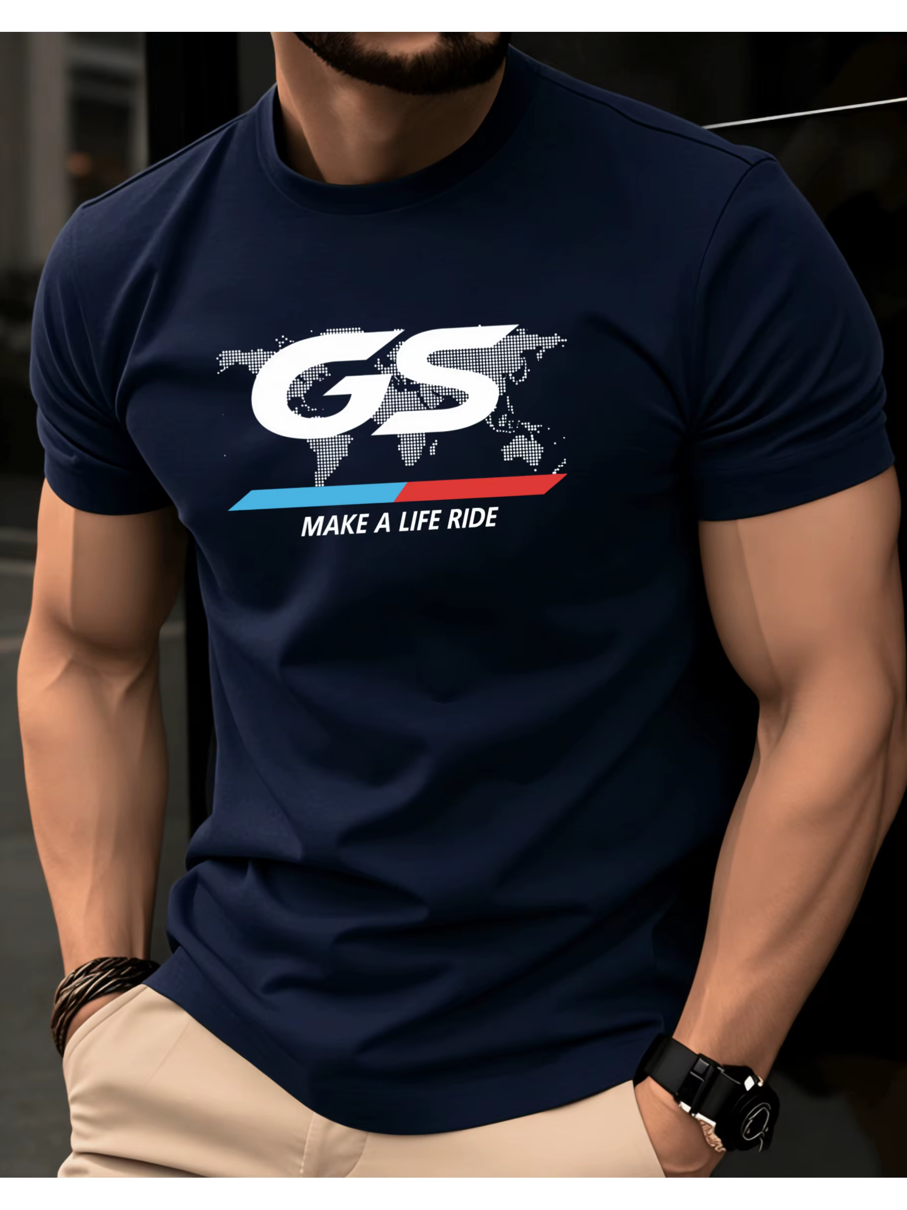T-shirt à manches courtes avec lettres World Map Gs pour hommes et femmes, haut à col rond pour un u