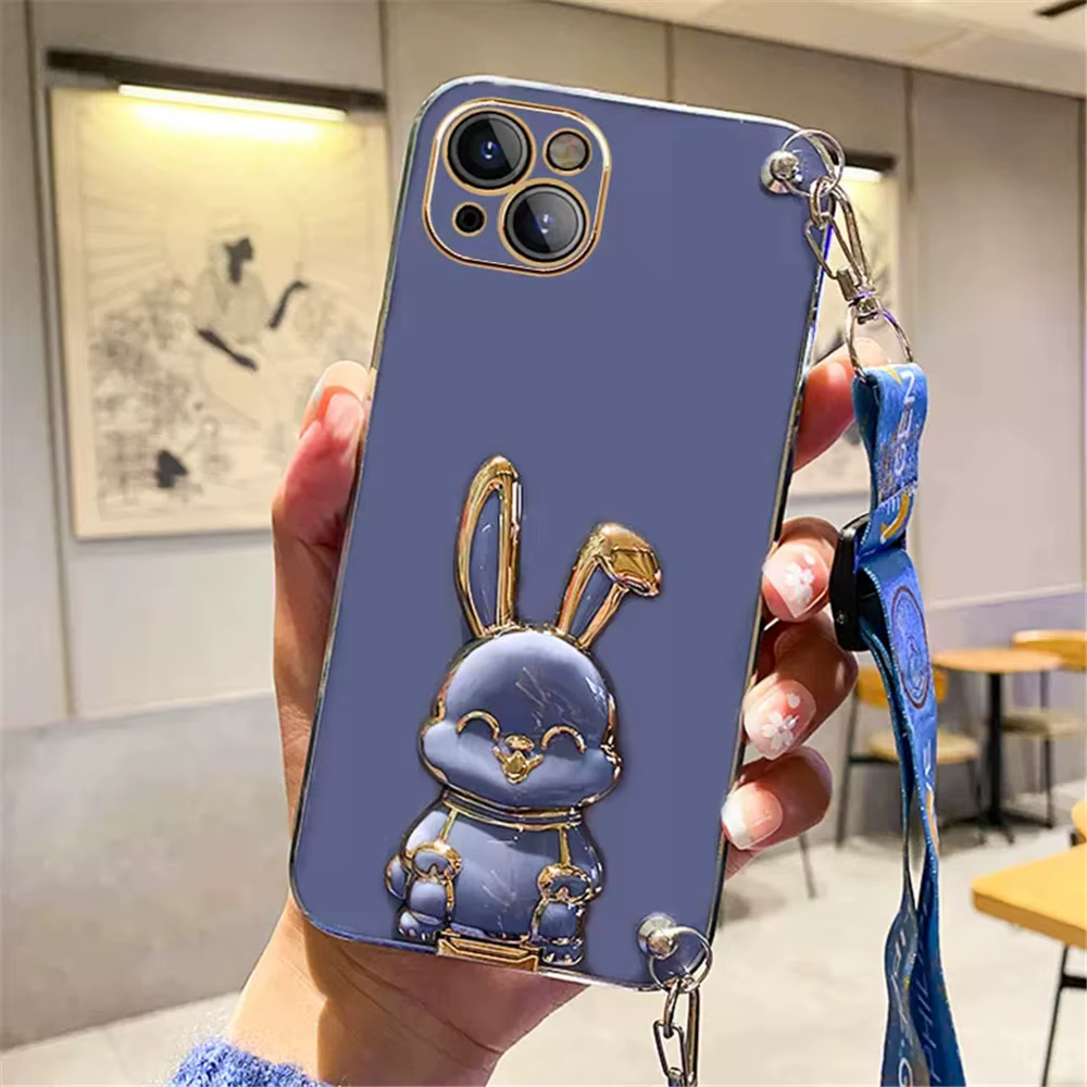 Coque de support de téléphone lapin avec lanière à bandoulière, étui pour OPPO A16 A15 A32 A52 A72 A