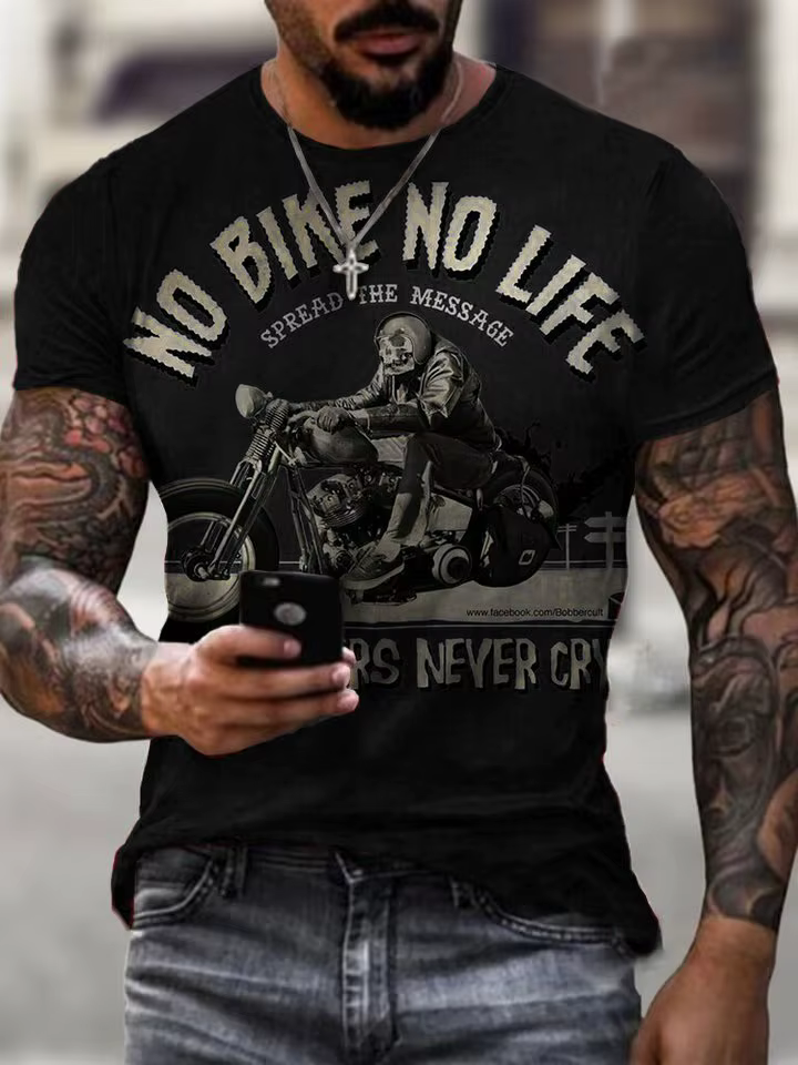 T-shirt manches courtes homme, streetwear, rétro, vintage, avec motif de moto, décontracté, à la mod