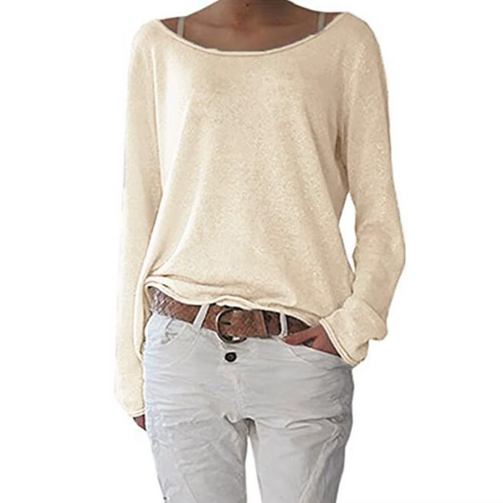 Femmes tricoté hauts tunique été mince à manches longues col rond basique T-shirt coréen femme coule