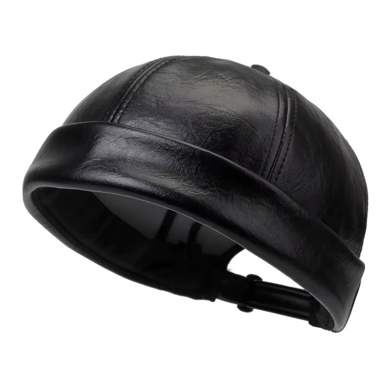Skullcap en cuir PU de couleur unie pour hommes, chapeau décontracté d'extérieur idéal pour les voya