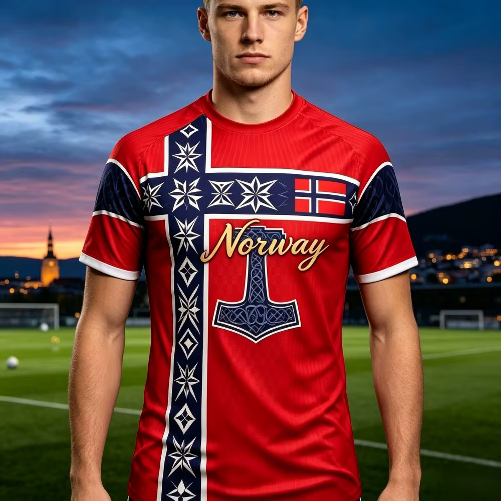 T-shirt léger et confortable pour homme, style norvégien, à manches courtes, pour supporters norvégi
