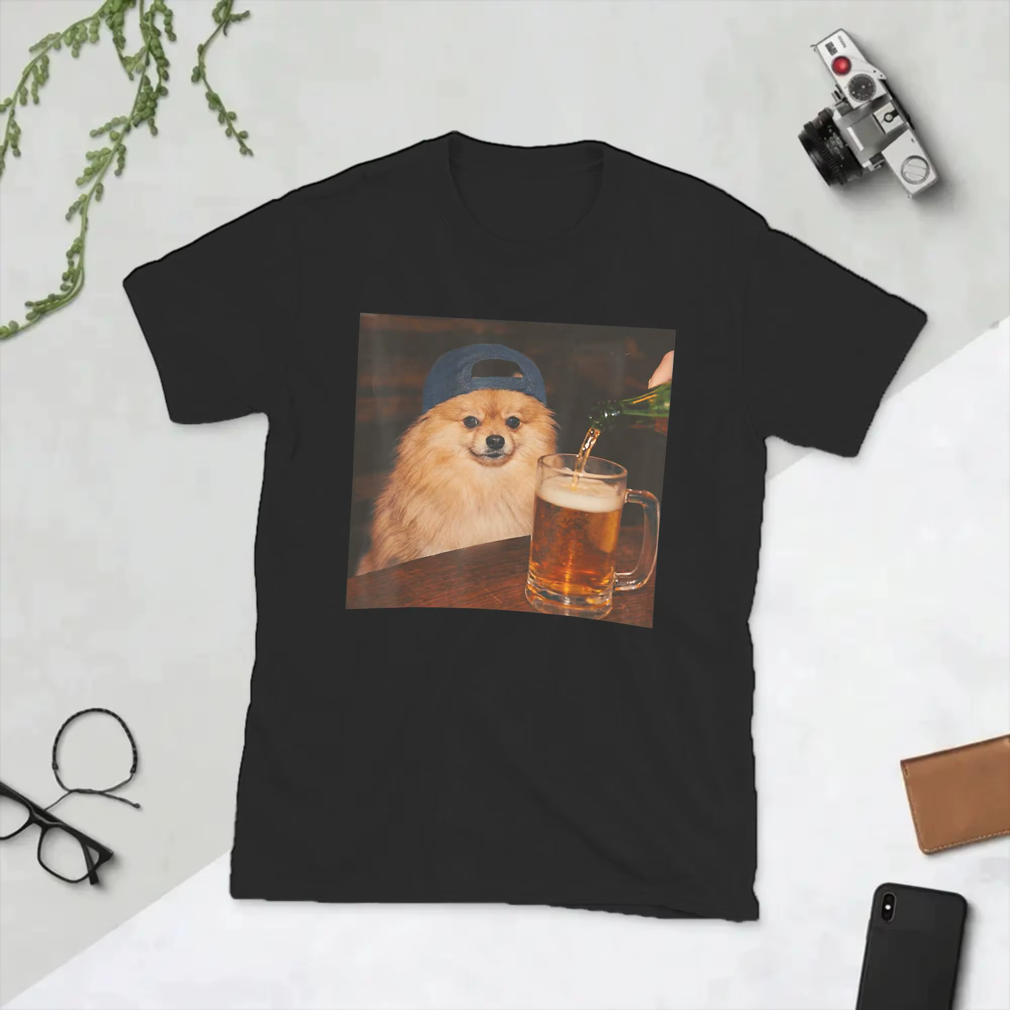 T-shirt drôle pour homme avec motif Pomeranian buvant de la bière, idéal pour la fête des pères, en 