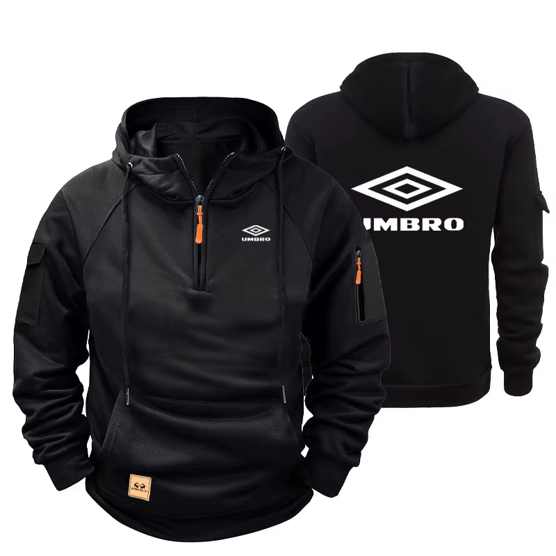 Sweat à capuche épais UMBRO Retro Tough Guy pour homme, avec fermeture éclair, doublure polaire, cou