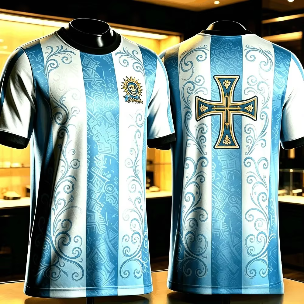 Nouvelle Édition T-shirt de Football Argentine Homme et Femme Mode Été Imprimé Décontracté Manches C