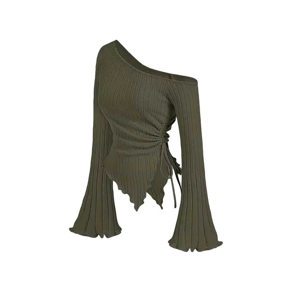T-shirt asymétrique élégant pour femme, coupe ajustée, style décontracté urbain, à épaules dénudées,