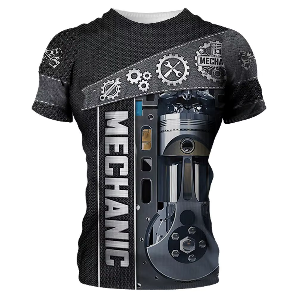 Chemise de mécanicien pour hommes, T-shirt imprimé à outils mécaniques, maillot d'été à manches cour