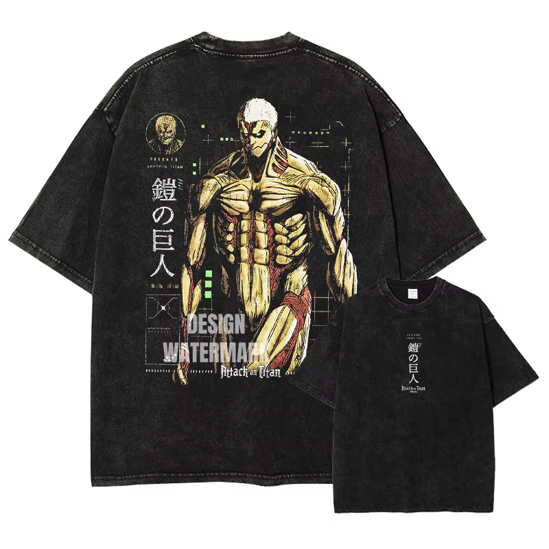 T-shirts Anime L'Attaque des Titans, effet délavé vintage, surdimensionnés, avec motifs Eren, Erwin,