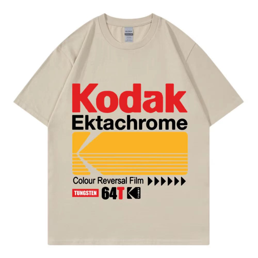 T-shirt rétro de marque Kodak, style japonais Harajuku, hauts décontractés en pur coton pour hommes 