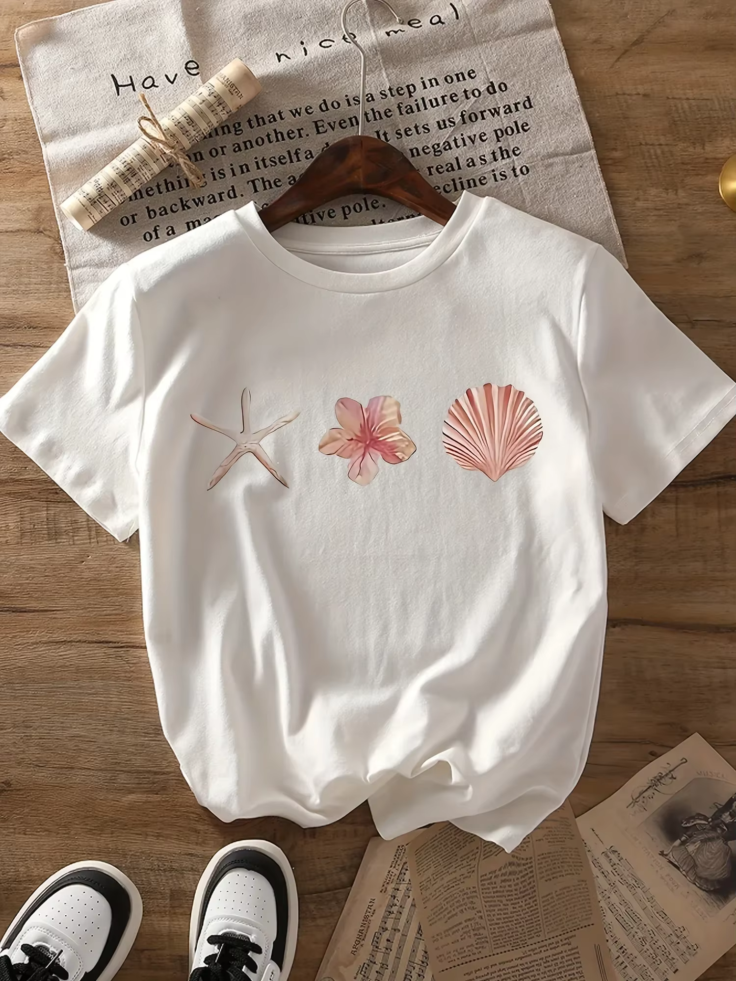 T-Shirts à manches courtes pour femmes, Vintage, motif de vie Marine, col rond, hauts tendance, vête